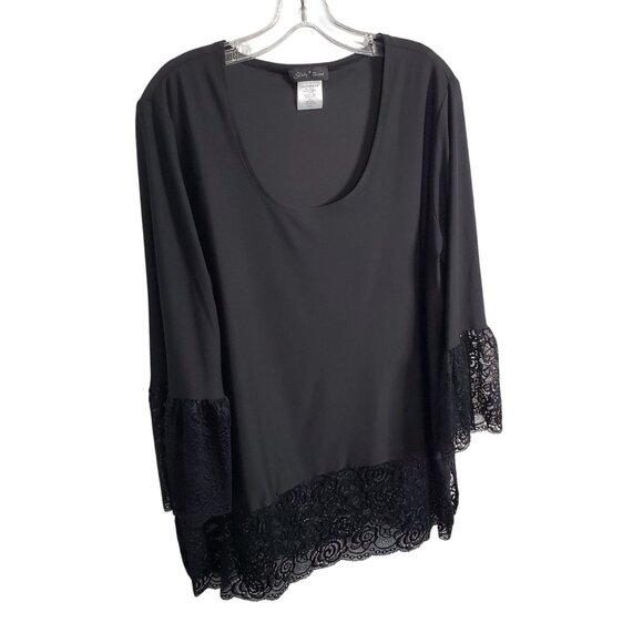Slinky Brand Tops - Slinky Brand Size XL Petite Tunic Top Bell Sleeves Lace Trim Witchy Whimsigoth